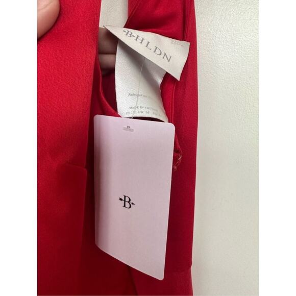 NWT Anthropologie BHLDN Dylan One-Shoulder Satin Side-Slit Gown in Red, Size 12 - Picture 11 of 13